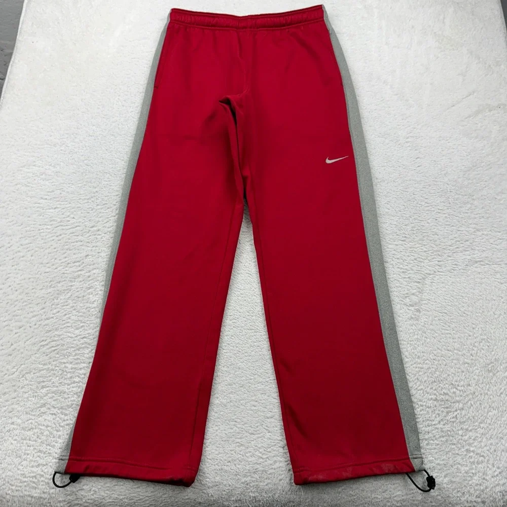Nike Mens Therma-FIT Fleece Sweatpants Red‎ Grey Bungee Hem Size M